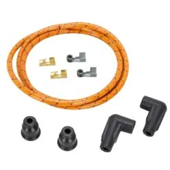 7mm Cloth 90 Degree Spark Plug Wire Sets - Oak W/ Red And Black Tracers