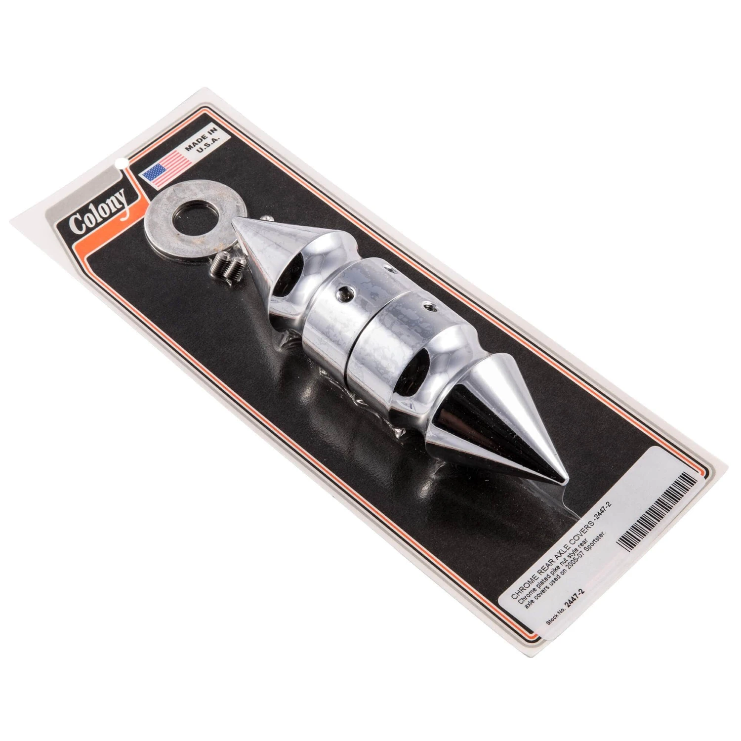 #2447-2 Chrome Pike Nut Rear Axle Covers Harley Sportster 05-07 1 #2447-2 Chrome Pike Nut Rear Axle Covers Harley Sportster 05-07