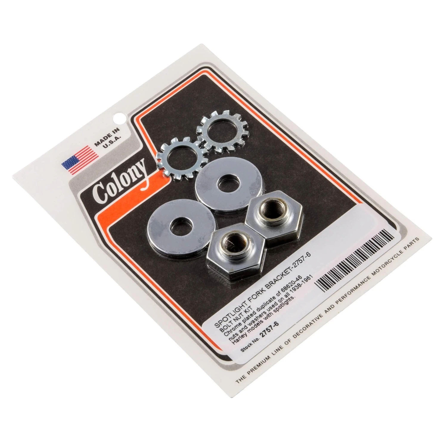 #2757-6 Spotlight Fork Bracket Bolt Nut Kit Chrome Harley 1938-61 1 #2757-6 Spotlight Fork Bracket Bolt Nut Kit Chrome Harley 1938-61