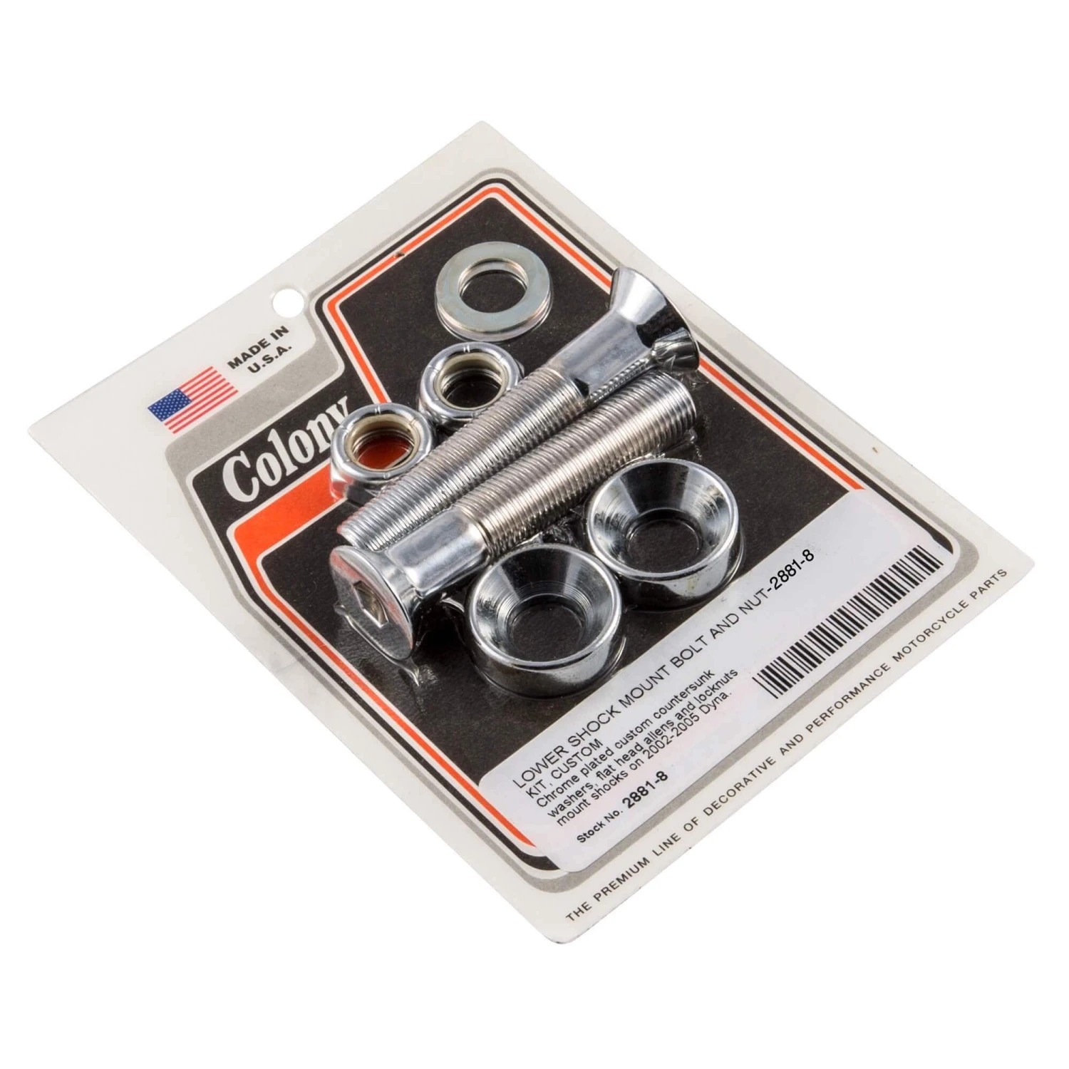 #2881-8 Lower Shock Mount Bolt And Nut Kit Chrome Harley Dyna 2002-05 1 #2881-8 Lower Shock Mount Bolt And Nut Kit Chrome Harley Dyna 2002-05