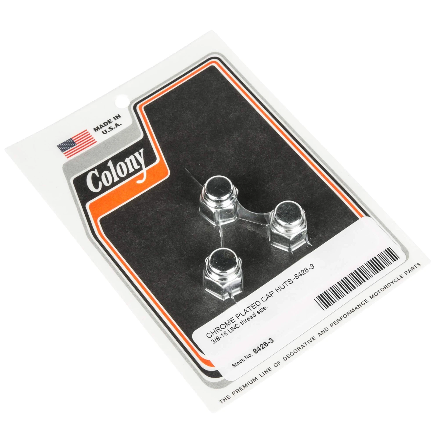 #8426-3 Chrome Plated Cap Nuts 3/8-16 Thread 3 Pack 1 #8426-3 Chrome Plated Cap Nuts 3/8-16 Thread 3 Pack